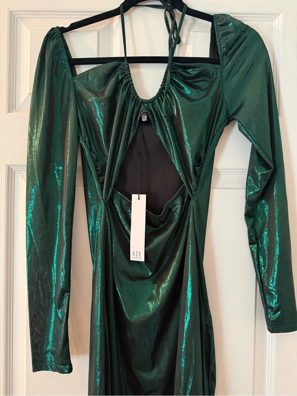 NWT Emerald Green Cutout Satin Midi Dress